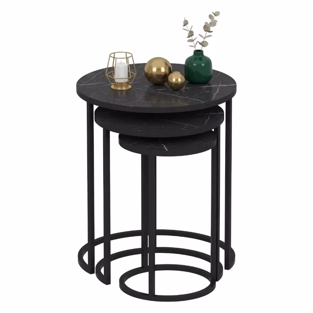 Set di 3 tavolini da salotto Daiano DMORA, design moderno, colore nero, L/P/H: 50 x 50 x 58 cm – 2