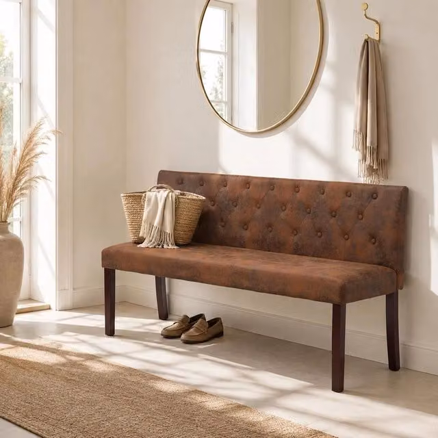 Bench Seat 148.5 Cm Brown Suede Look