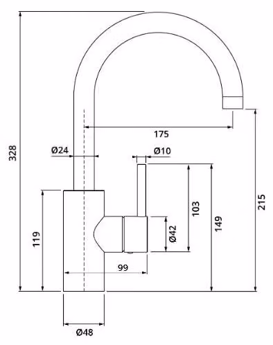 Herzbach DESIGN iX: Miscelatore monocomando per lavabo, modello L, con maniglia laterale, senza tappo di scarico, in acciaio inossidabile