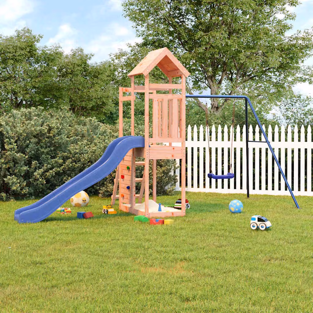 vidaXL Set da Gioco da Esterno in Legno di Douglas con Scivolo, Altalena e Sabbiera, Multicolore