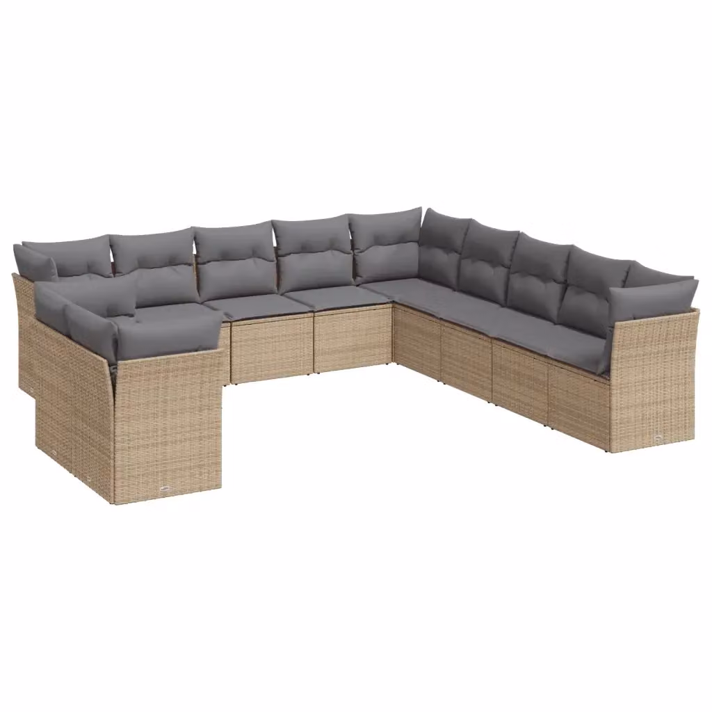 vidaXL Set Divani da Giardino 11 pz a Forma a L in Polyrattan con Cuscini Beige e Grigio e Coperture Rimovibili – 2
