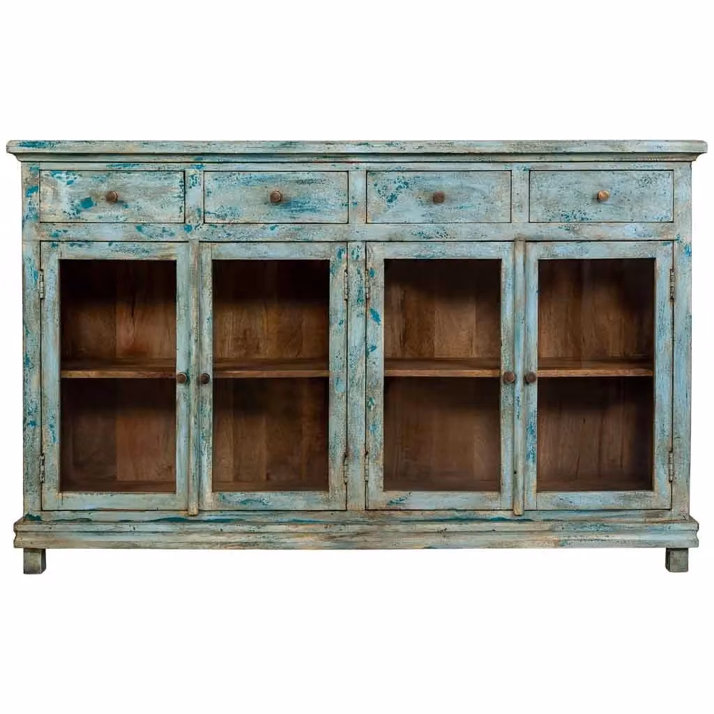 Credenza boho in legno di mango laccato turchese WANDERLUST DECO L: 160 cm, P: 40 cm, H: 100 cm – 2