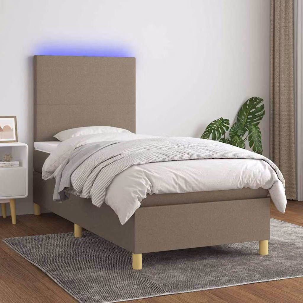 Letto Ibrido con Materasso e Illuminazione LED vidaXL in Tessuto Tortora L/P/H: 90 x 190 cm – 1