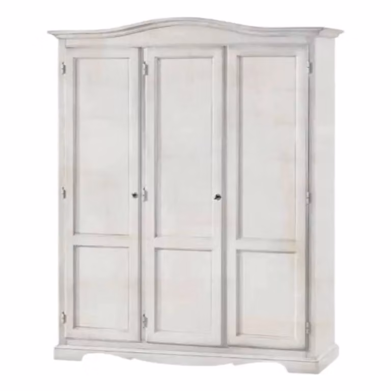 Armadio Gendarme 3 ante in legno shabby chic bianco anticato Mobili 2G L: 158 cm, P: 56 cm, H: 197 cm