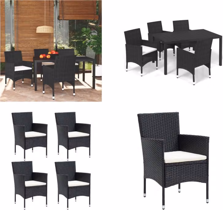 vidaXL set da pranzo da giardino 5 pezzi con cuscini in poly rattan nero - Set da pranzo - Set da pranzo - Set da pranzo da giardino - Set da pranzo da giardino