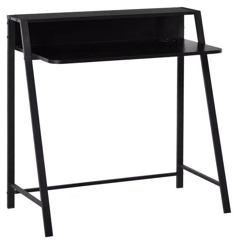 Scrivania Per Computer Scrivania Elegante Con Ripiano E Gestione Dei Cavi, Metallo, Nero, 84X45X85 Cm