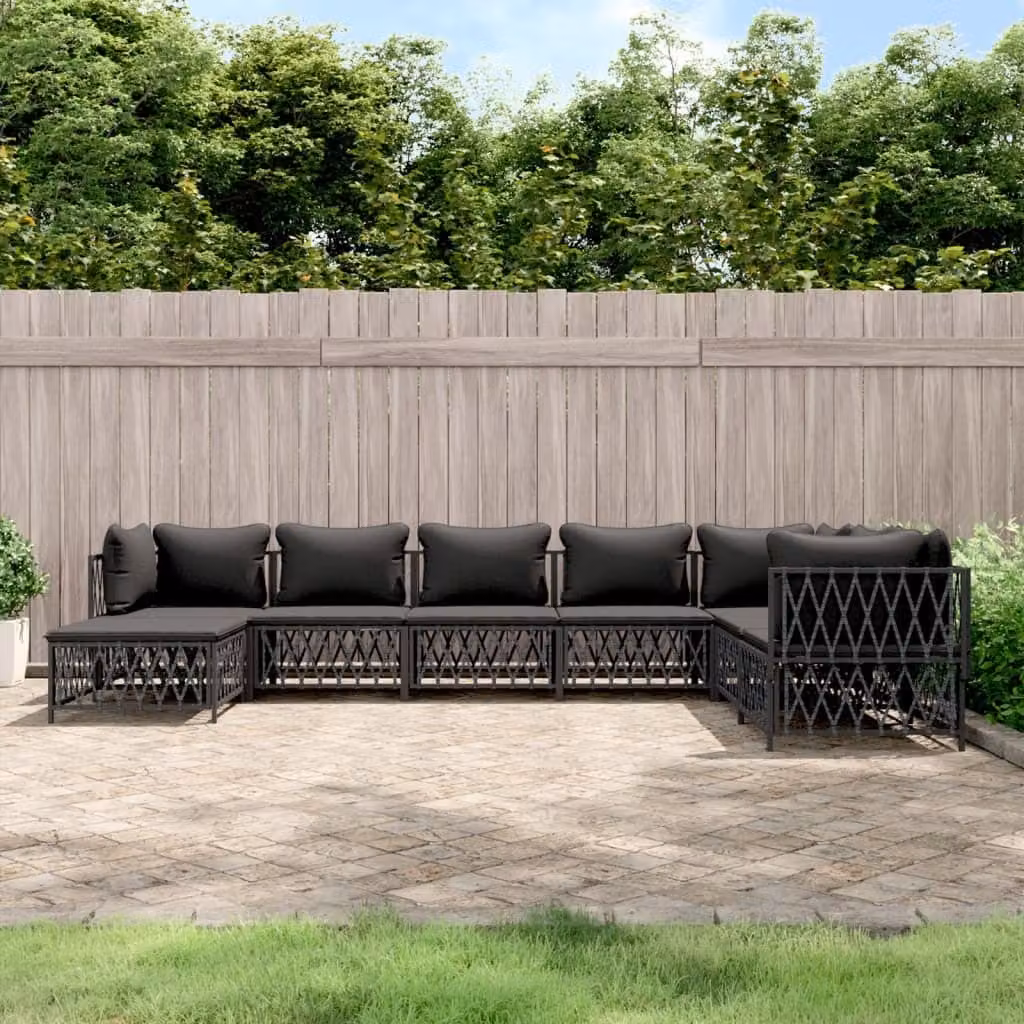 Set da lounge per giardino, 8 pezzi, con cuscini grigio antracite, struttura in acciaio
