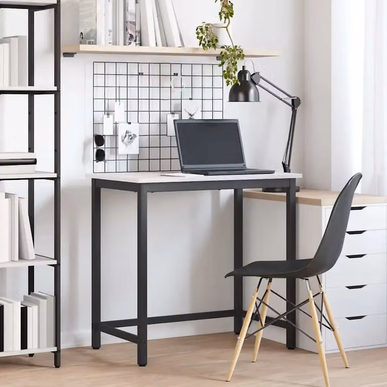 vidaXL Tavolo Moderno Bianco in Legno MDF e Acciaio L: 80 cm, P: 50 cm, H: 77 cm