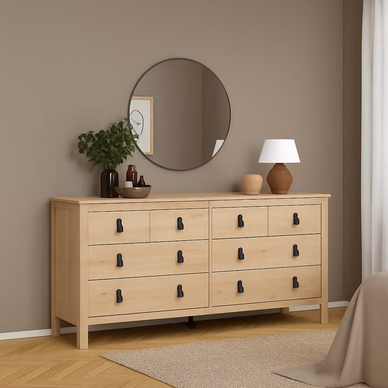 Dmora Credenza Kovsova 38.4x159.6x79.7h cm Marrone Rovere, 8 Cassetti Apertura Scorrevole