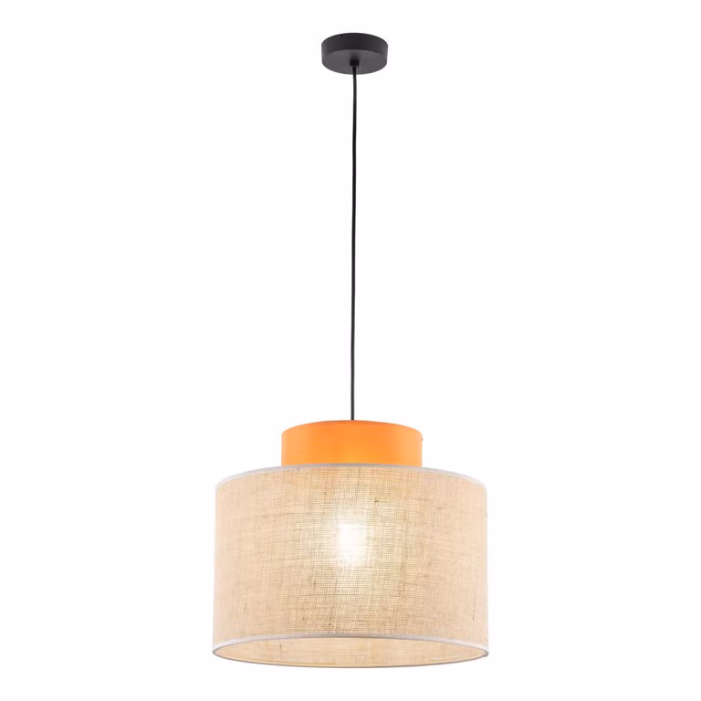 Lampada a sospensione in tessuto metallo E27 Ø 38 cm H: max. 170 cm nero natura arancio rotondo retrò