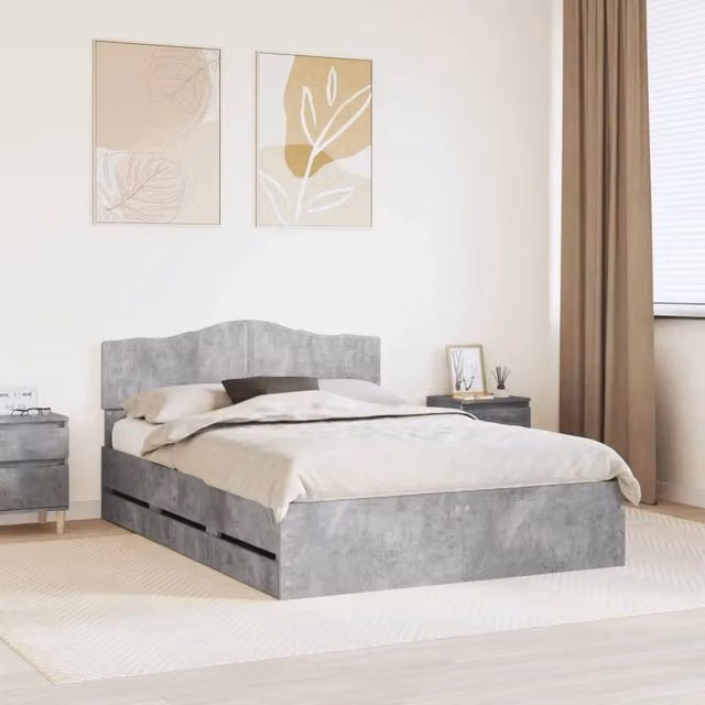 Struttura del letto con cassetto-Giroletto con contenitore-Rete del Letto Grigio cemento 140 x 200 cm 225673