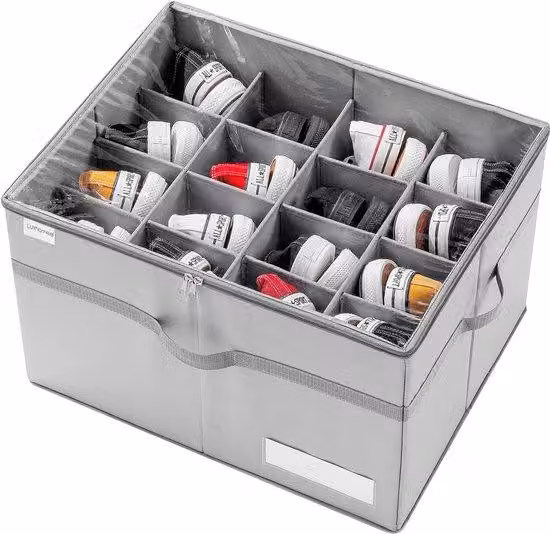 Ibenzoa®: scatola pieghevole per la conservazione delle scarpe, salvaspazio, con 16 scomparti (fino a 16 paia), dimensioni dello scomparto 13 x 10,5 cm, struttura robusta, resistente alla polvere