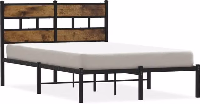 Letto matrimoniale | Letto per adulti | Giroletto senza Materaso in Metallo Rovere Fumo 120x200 cm