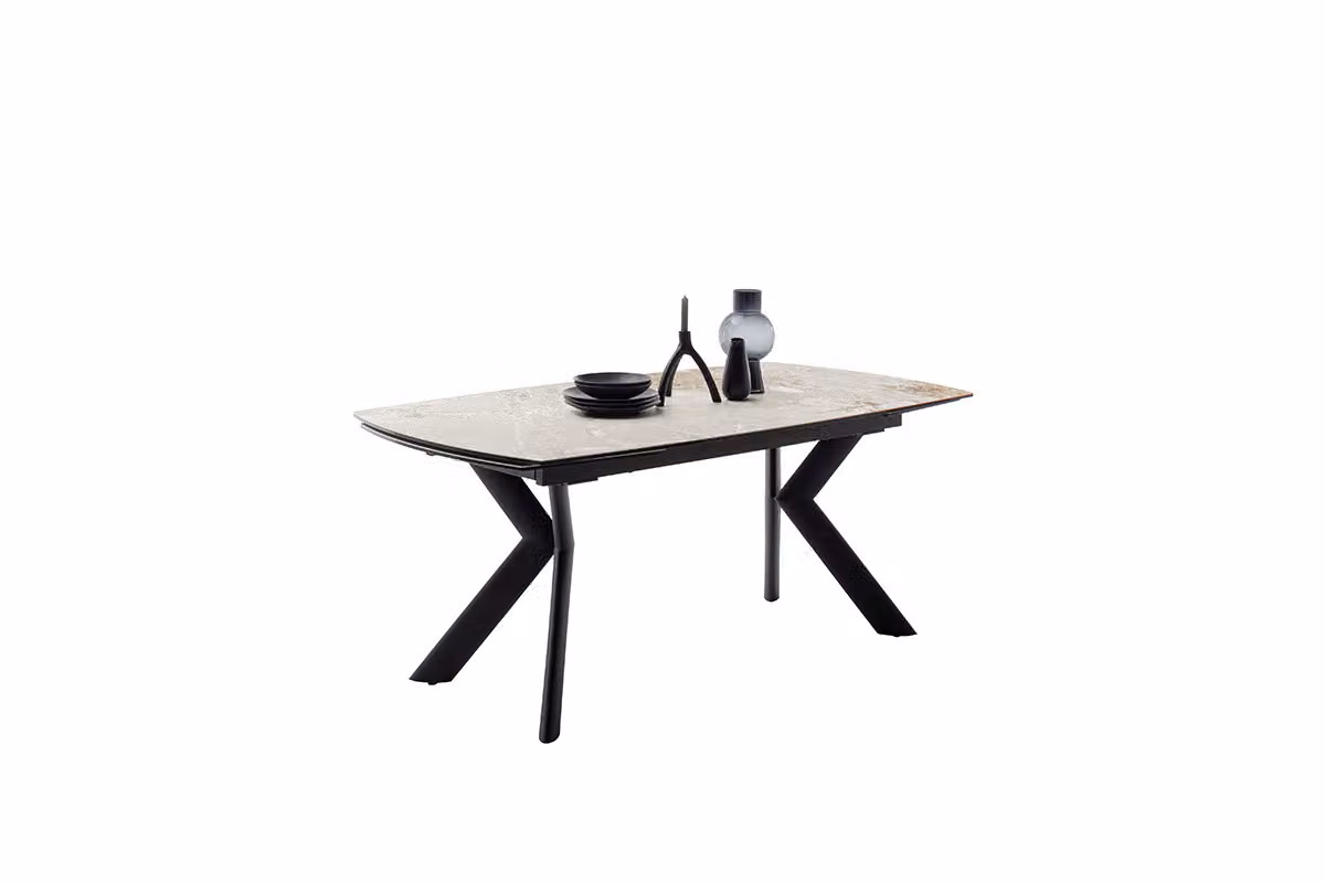 Tavolo allungabile MCA Ossana in Vetroceramica grigio marmorizzato / nero opaco Tavolo da pranzo 180(260) x 100 cm