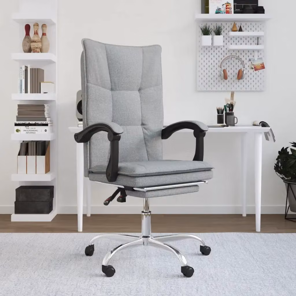 Sedia da ufficio girevole a 360 gradi in tessuto grigio con poggiatesta e braccioli per home office – 2