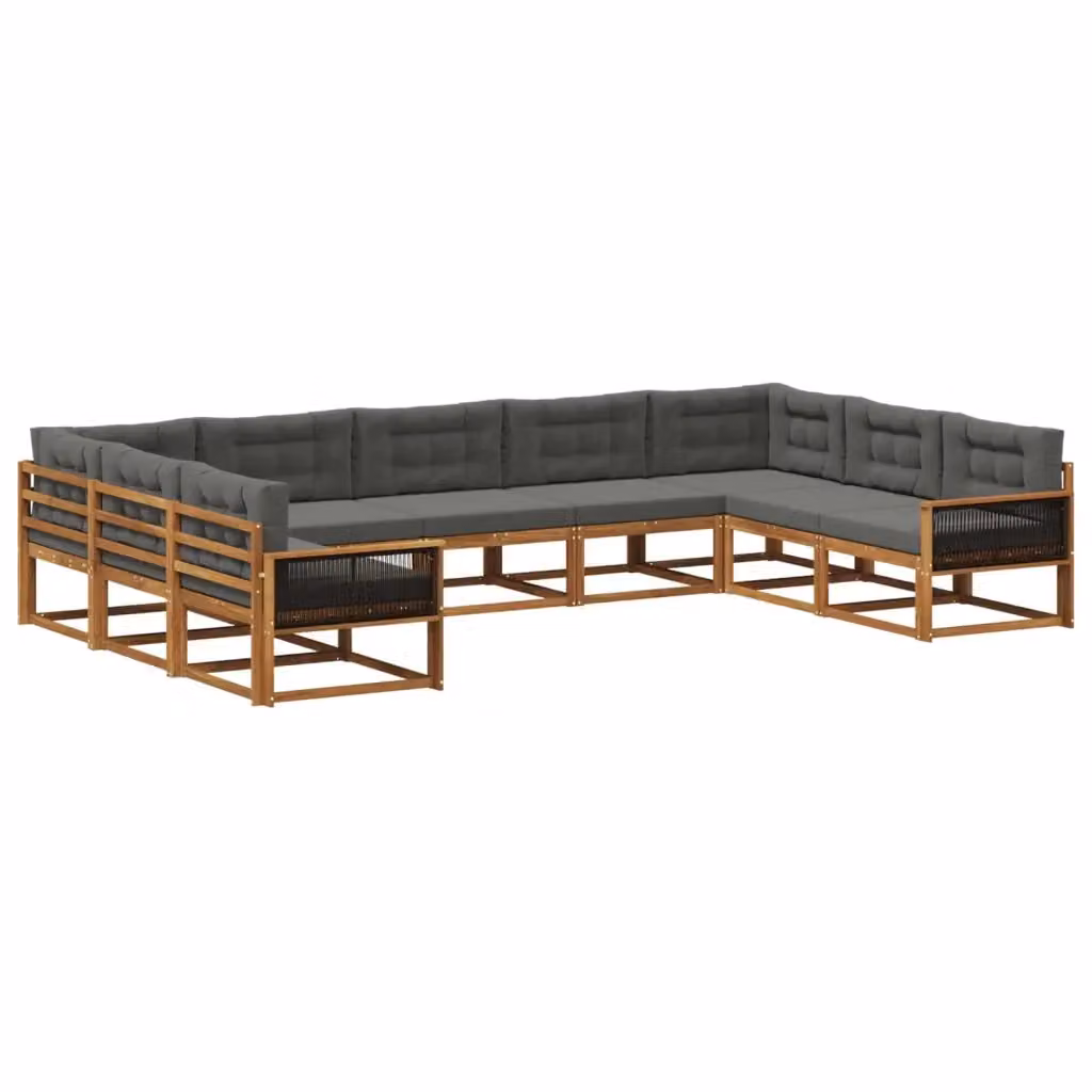 Set di divani da esterno a L vidaXL in legno di acacia con cuscini, beige e antracite, 9 pezzi – 2