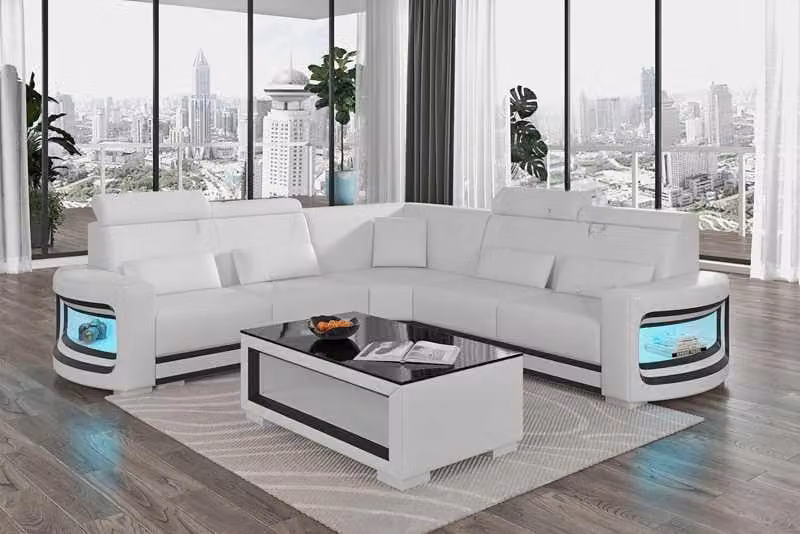 Ecksofa Luxus Eckgarnitur Ledersofa L-Form Weiß Couch Sofa Design