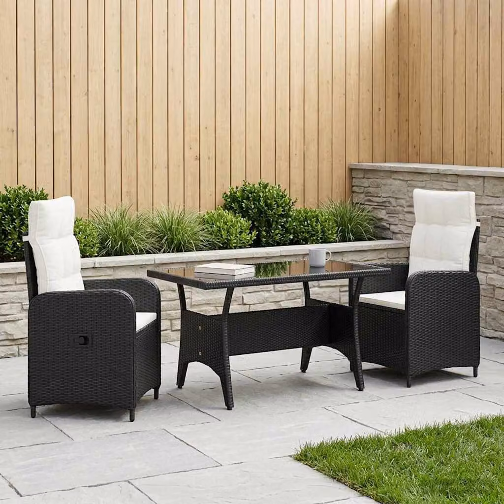 Set da pranzo per esterni vidaXL in polyrattan da 3 pezzi, Nero e Bianco