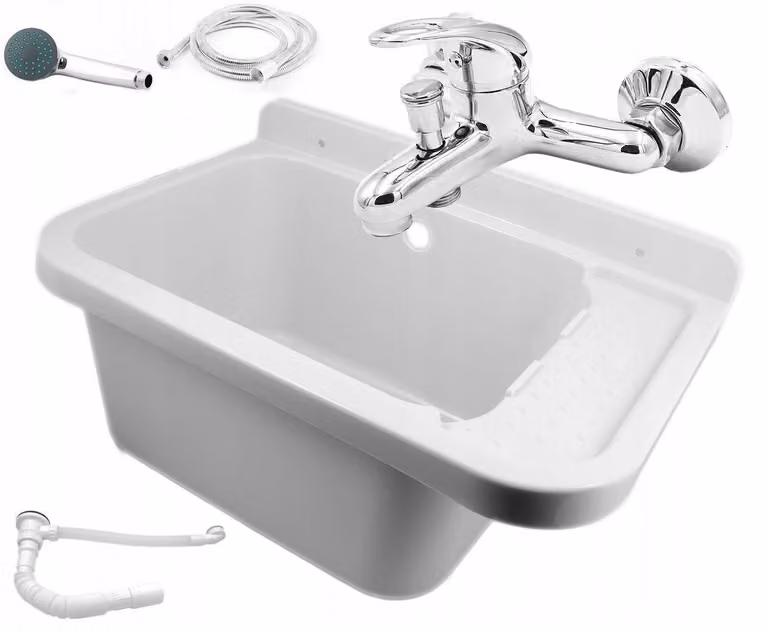Granitan - Lavabo - Lavello - 50x34x31 cm - Nero - con rubinetteria e sifone - Lavello - PARON