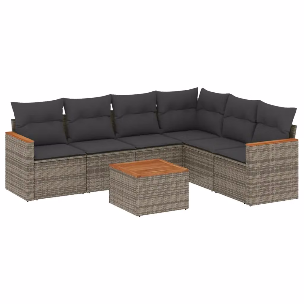 vidaXL Set Divani da Giardino 7 pz a Forma a L con Cuscini Grigio in Polyrattan e Tavolino da Esterno – 2