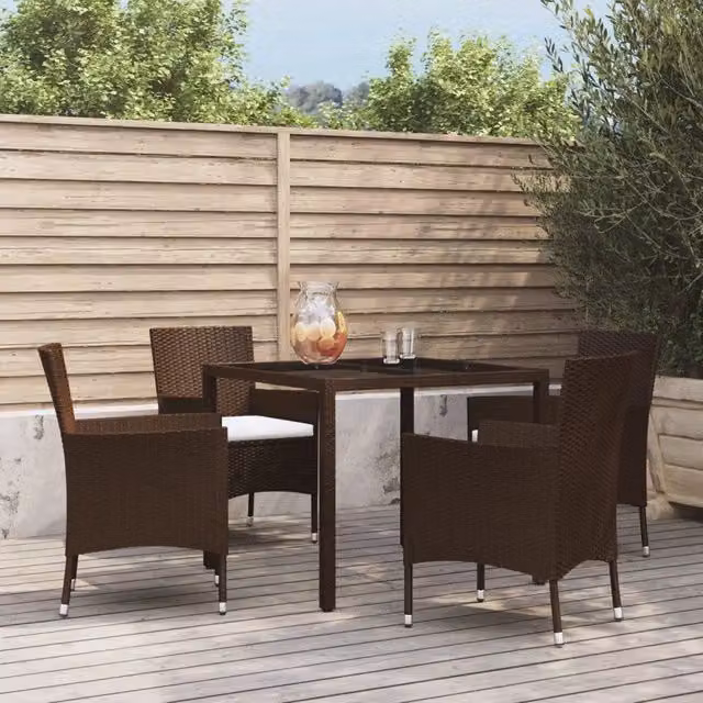 Set da Pranzo da Giardino 5pz con Cuscini in Polyrattan Marrone 3187309