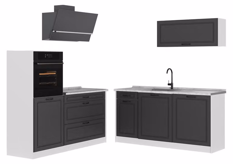 Cucina componibile Vicco R-Line Antracite country/Bianco 160 cm piano di lavoro Marmo, Model 67720