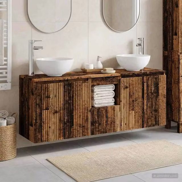 Set di Armadi da Bagno 3 pz Legno antico 129 x 41 x 80 cm 3405635