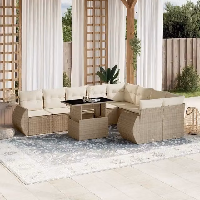 Set Divano da Giardino a L vidaXL in Polyrattan con Cuscini Beige e Tavolino da Esterno