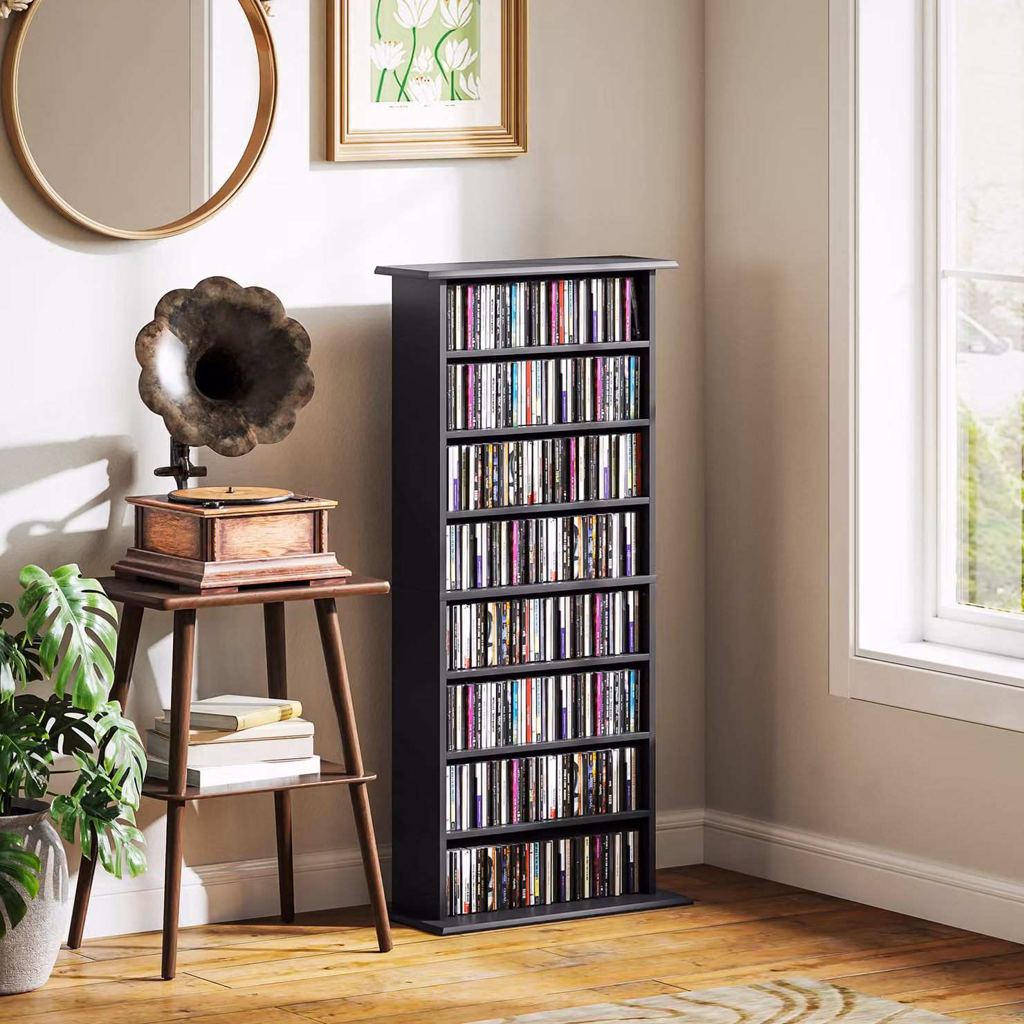 Scaffale Porta CD e DVD HOMCOM con 6 Ripiani Regolabili, Design Moderno in Legno Nero, H 124.5 cm x L 58 cm x P 24 cm – 2