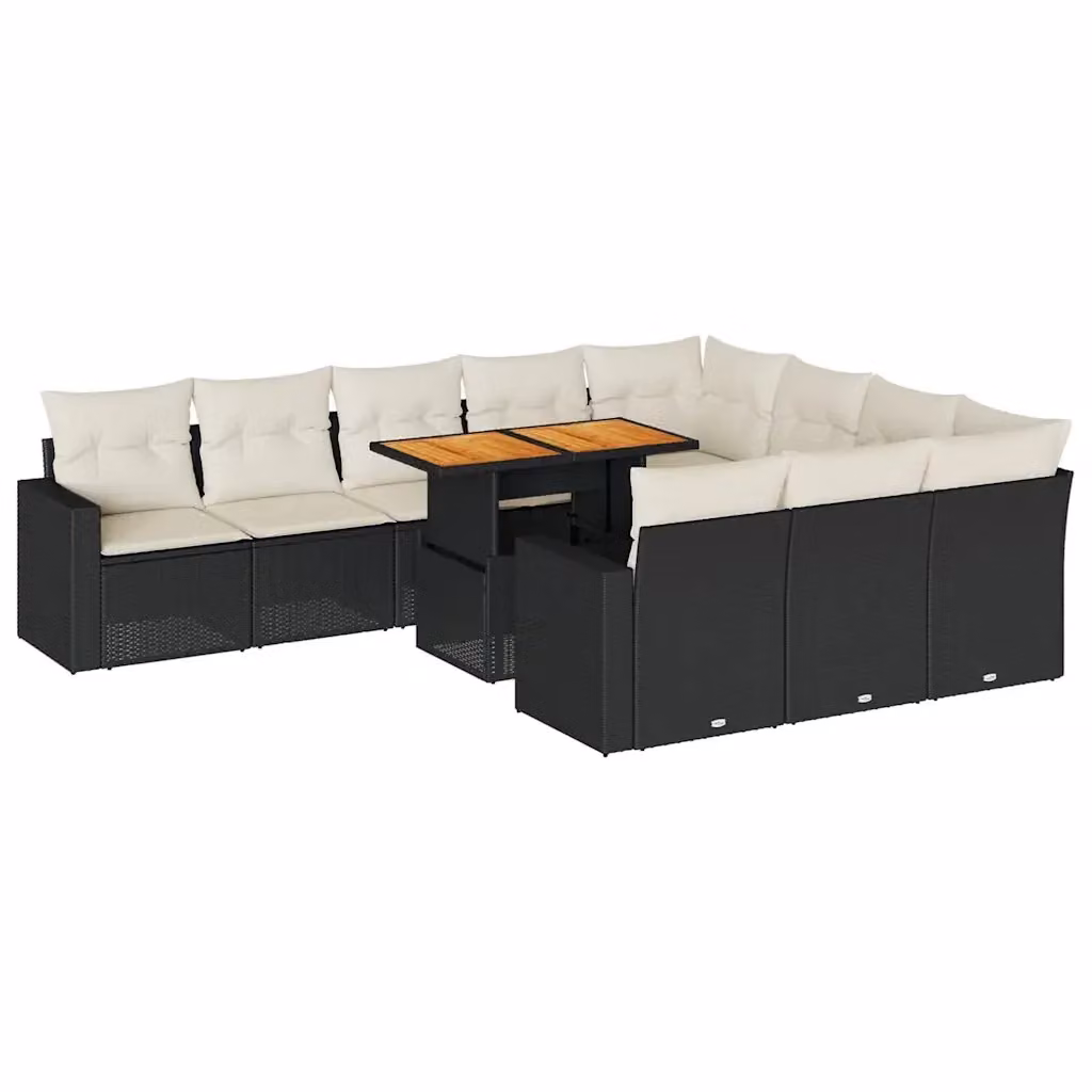 Set di Divani da Giardino vidaXL in Polyrattan Nero con Cuscini e Tavolino da Esterno 11 Pezzi – 2