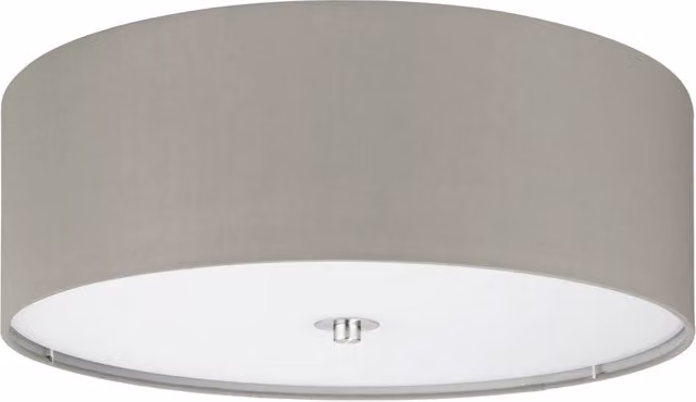 Plafoniera Moderna Eglo in Metallo e Tessuto Argento con 3 Luci E27 per Soggiorno e Camera da Letto