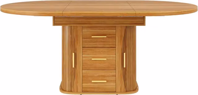 Tavolo da pranzo allungabile in MDF 118-158 cm, design rotondo trasformabile in ovale, noce, per 6 persone