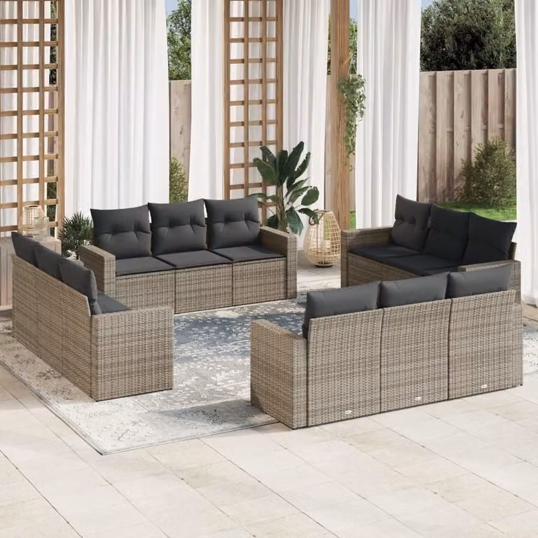 Maison Exclusive - Set Divani da Giardino 12 pz con Cuscini Grigio in Polyrattan