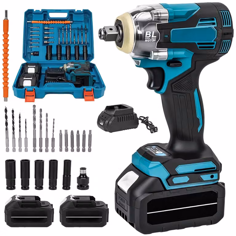 Avvitatore a percussione a batteria - Utensile elettrico a percussione - Motore brushless - Coppia di 1200 Nm - Attacco quadrato da 1,27 cm - 18 V - 2 batterie