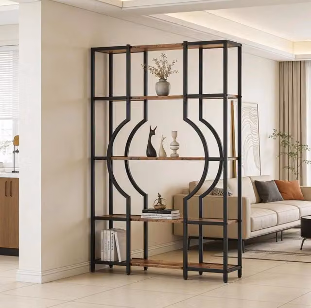 Libreria ULEVR a 5 ripiani in MDF effetto legno e metallo, nero e marrone rustico