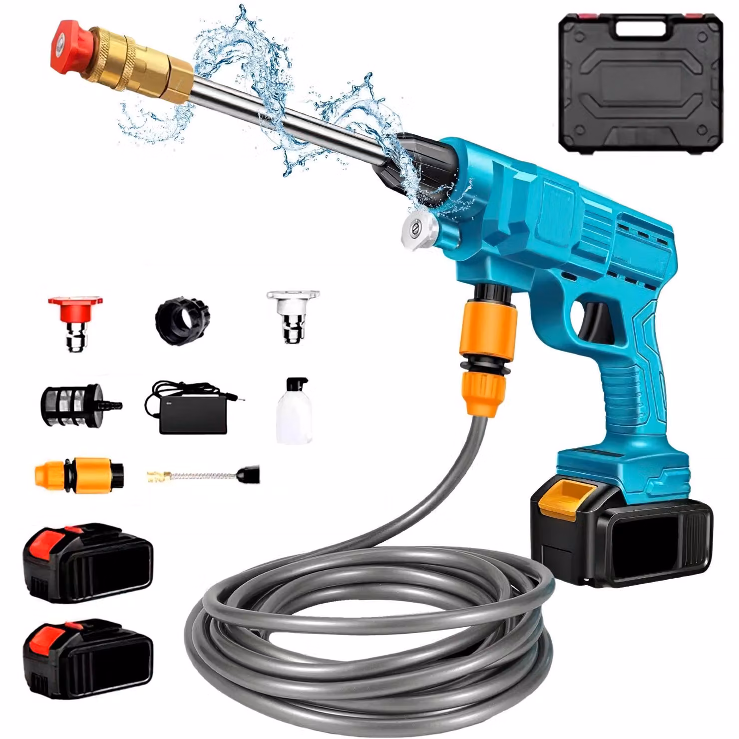 Idropulitrice a batteria - Pistola a spruzzo d'acqua - 300 W - 30 bar - 18 V - 2 batterie - Adatta per giardino e auto