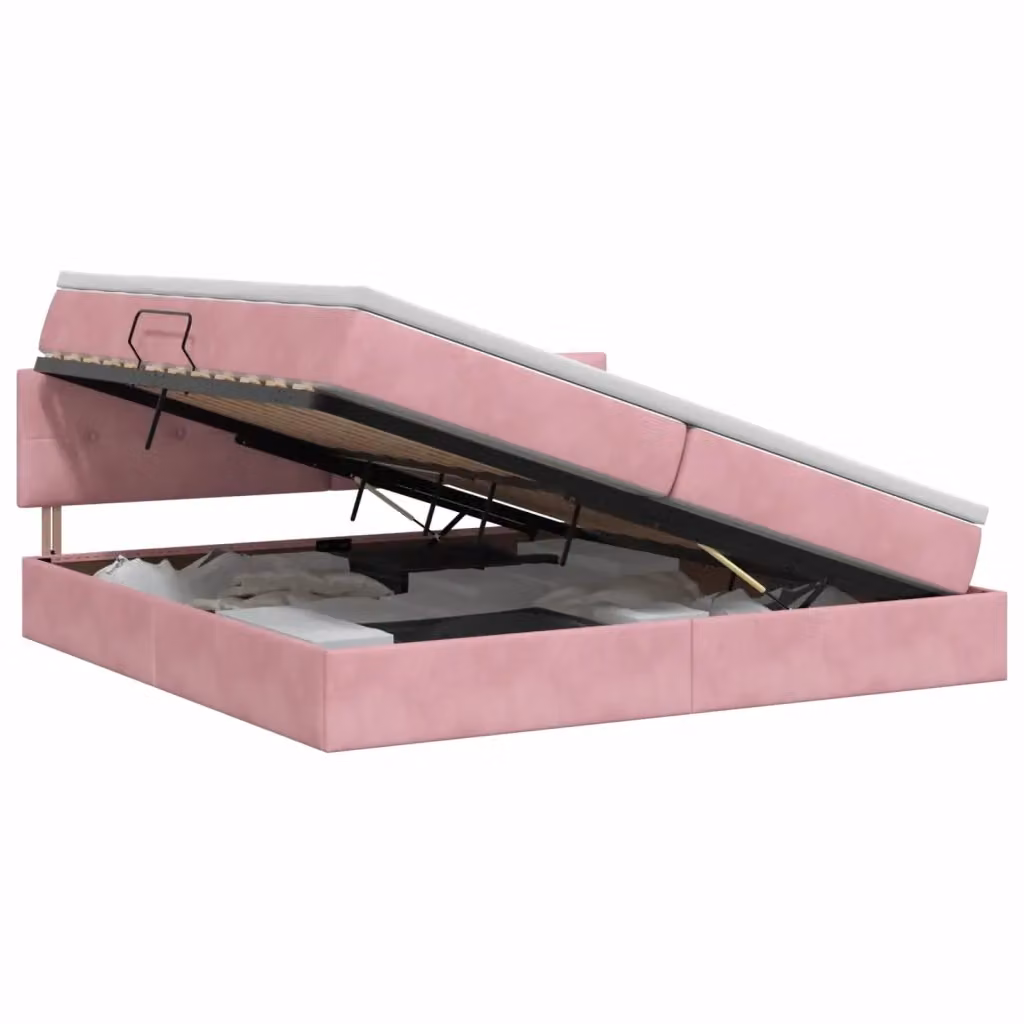 Letto con Contenitore vidaXL in Velluto Rosa con Testiera, L/P: 200 x 200 cm – 2