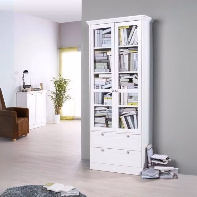 Credenza con due ante in vetro e due cassetti Landwood51 colore bianco