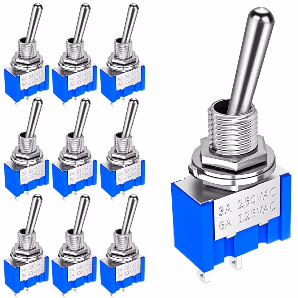 10 interruttori a levetta mini SPST, 2 posizioni, OFF/ON, 6A/125V, 3A/250V