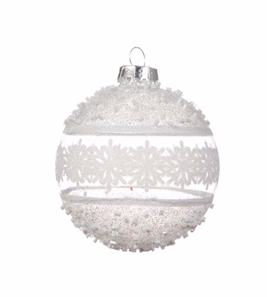 Decoris Sfera Natalizia in Vetro Effetto Neve con Perline - 8 cm