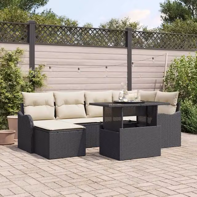 Set Divano da Giardino 7 pz Nero Poly Rattan 3348493