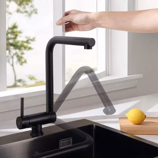 Vasca cucina rubinetto nero lucido - miscelatore flessibile - 360° girevole - acciaio inossidabile