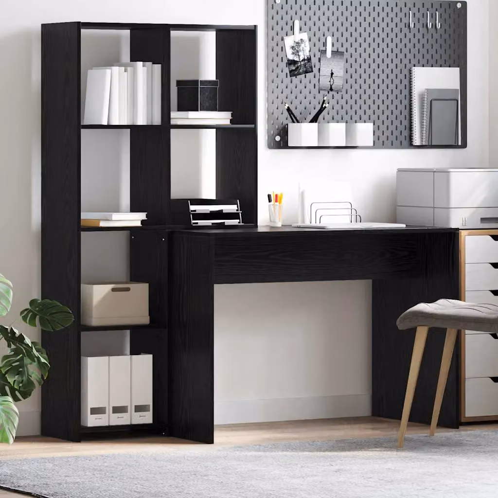 Scrivania moderna vidaXL in legno nero L: 138,5 cm, P: 55 cm, H: 143 cm