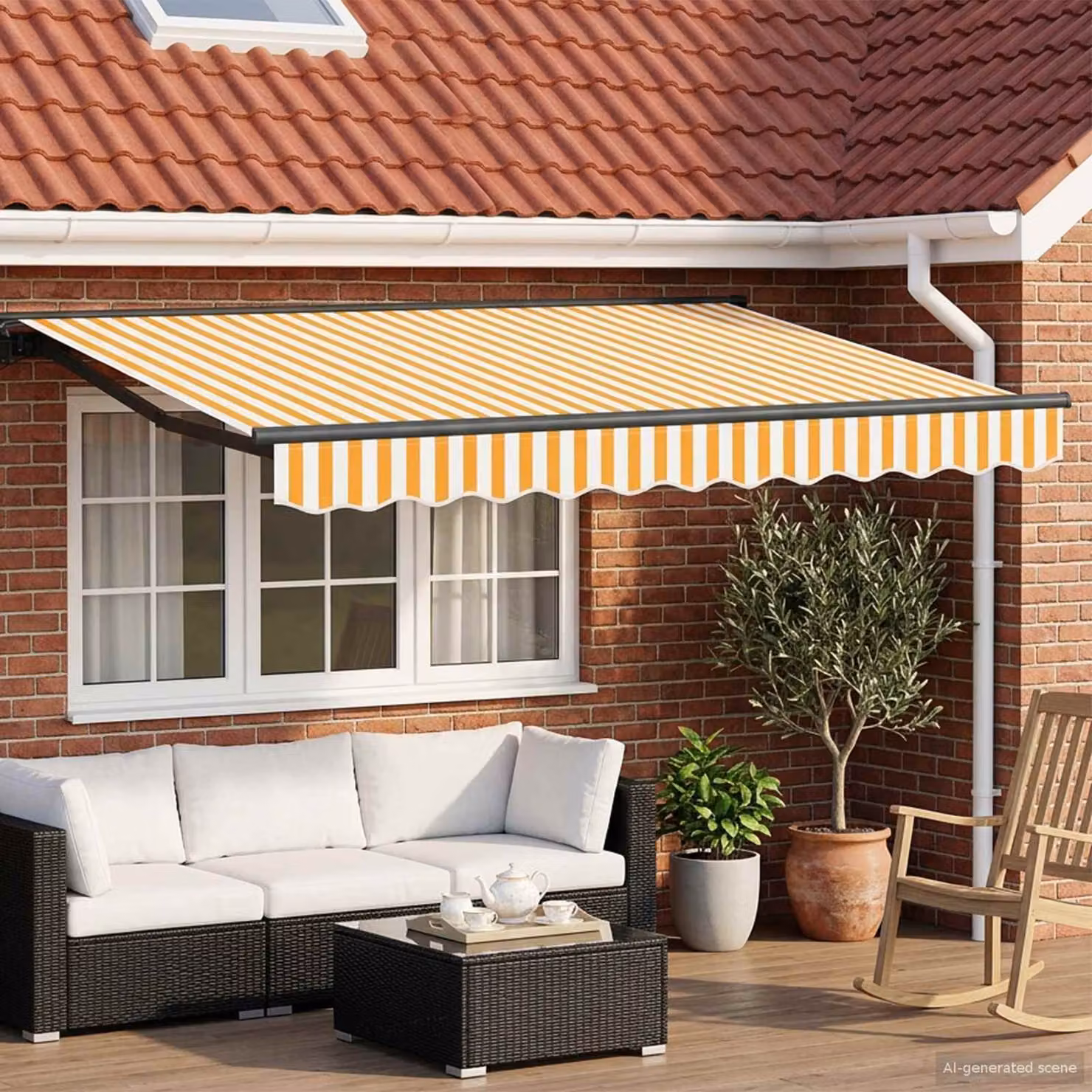 vidaXL Tettuccio Elettrico Retrattile con Telecomando in Acciaio e Poliestere, Colore Giallo, Bianco e Antracite, L: 3,5 m x P: 2 m
