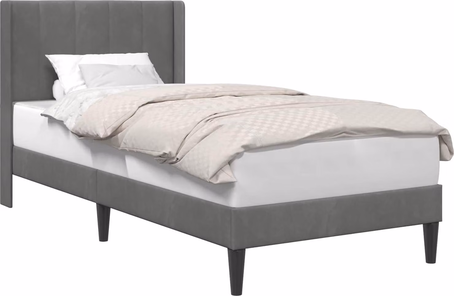 Struttura letto grigio scuro, dimensioni 100 x 190 cm, rivestita in velluto