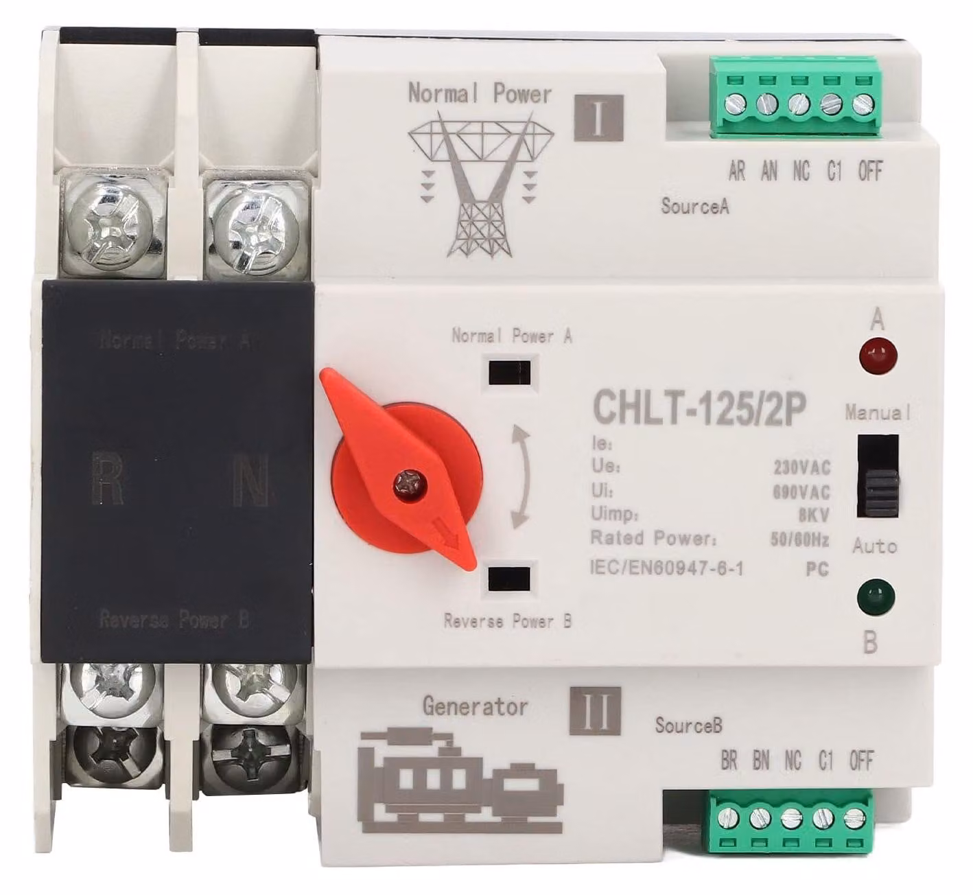Interruttore automatico 2P, 230V AC, 100A, per impianti industriali