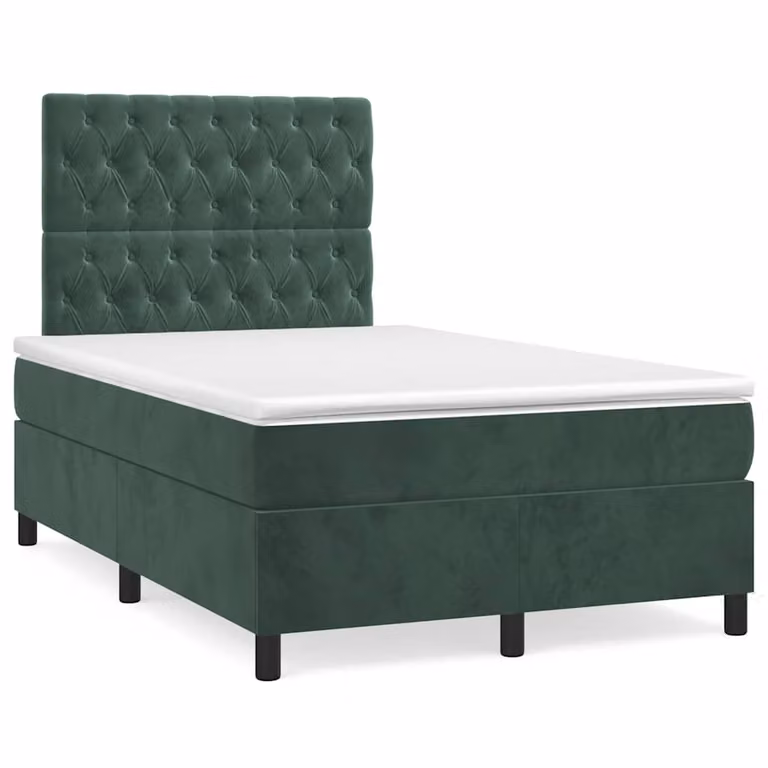 vidaXL Giroletto a Molle Ibrido con Materasso in Velluto Verde Scuro e Bianco L/P: 120 x 200 cm