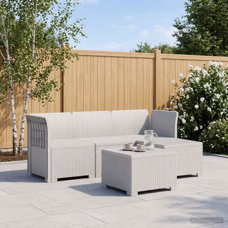vidaXL Divano da giardino angolare a L con cuscini, design moderno in rattan bianco e materiale resistente alle intemperie
