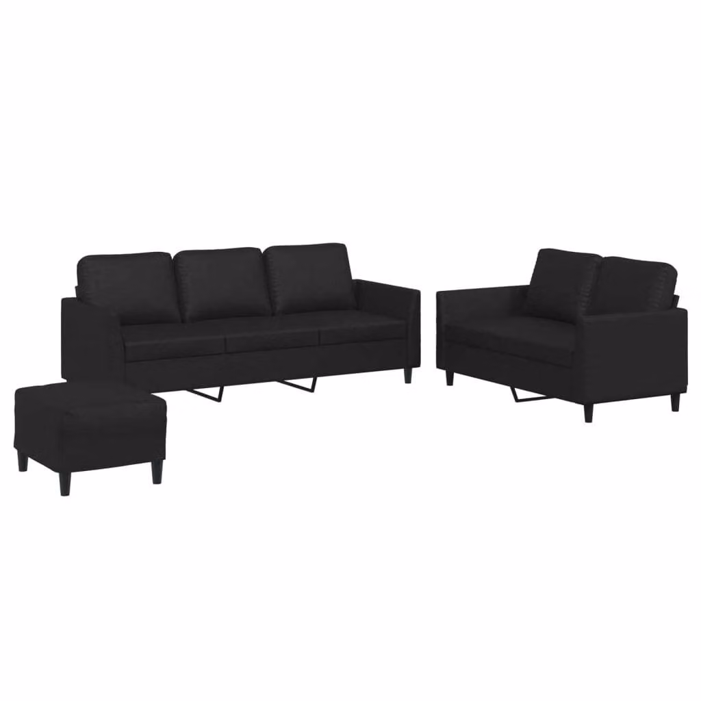 Set di Divani 3 pz con Cuscini Nero in Pelle finta