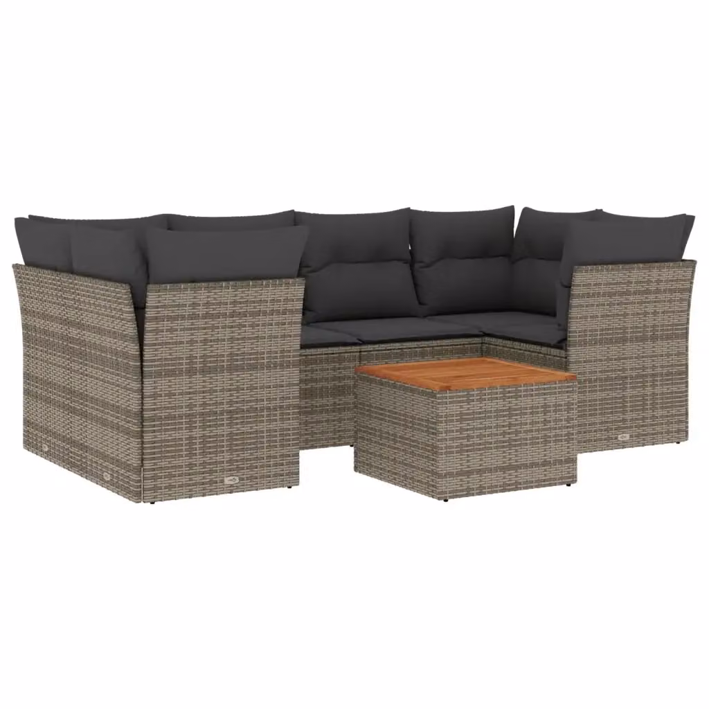 Set di divani da giardino vidaXL in polyrattan con cuscini grigi e tavolino da esterno a forma di L – 2